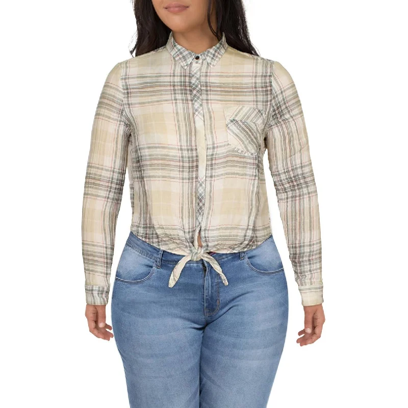 Hurry In Mavi Womens Plaid Button Casual Top
