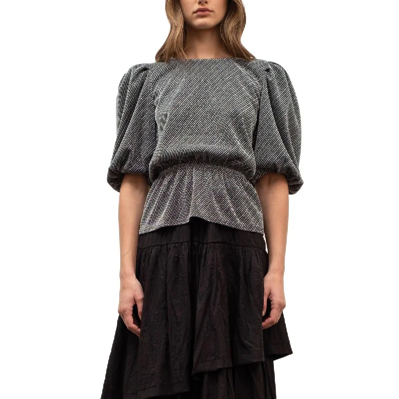 Daily Deals Moon River Women's Metallic Striped Puff Sleeve Peplum Top