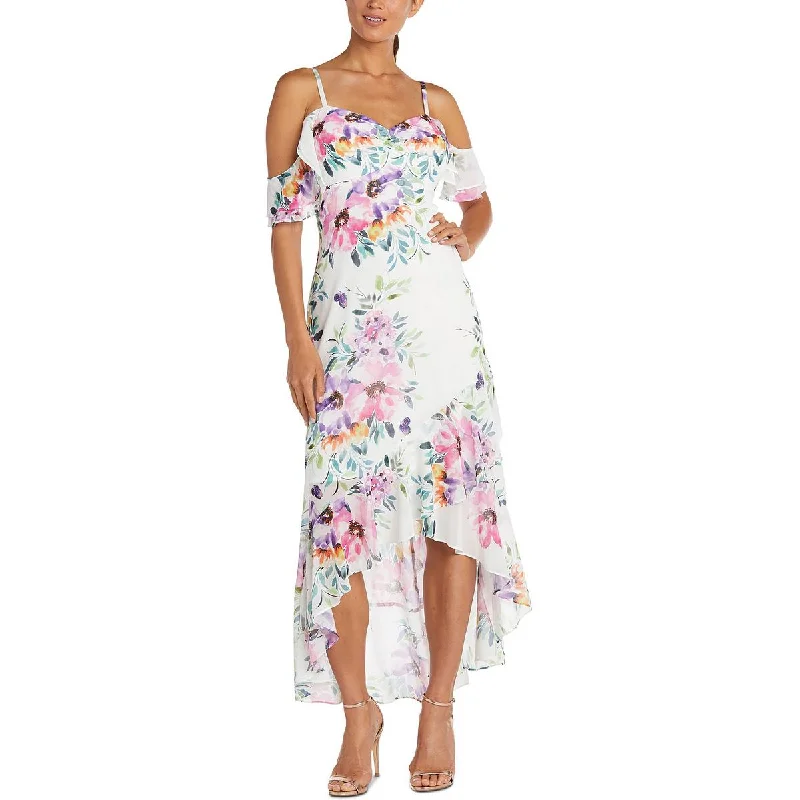 Nightway Womens Floral Hi-Low Evening Dress