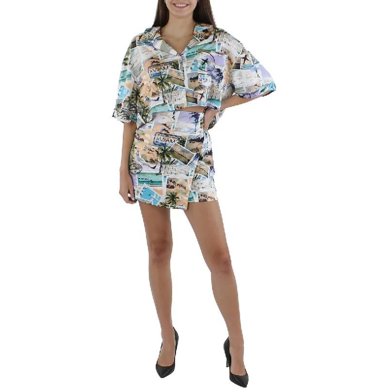 Price Fest Royalty By Maluma Womens Printed Button-Down Cropped