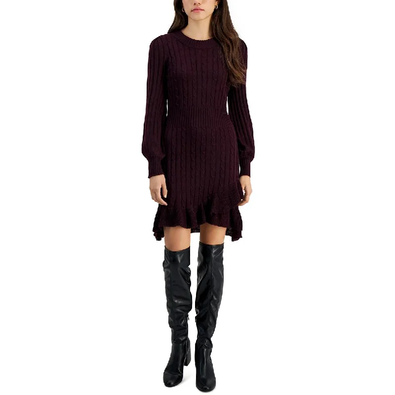 Deal Explosion Taylor Womens Petites Cable Knit Ruffled Sweaterdress
