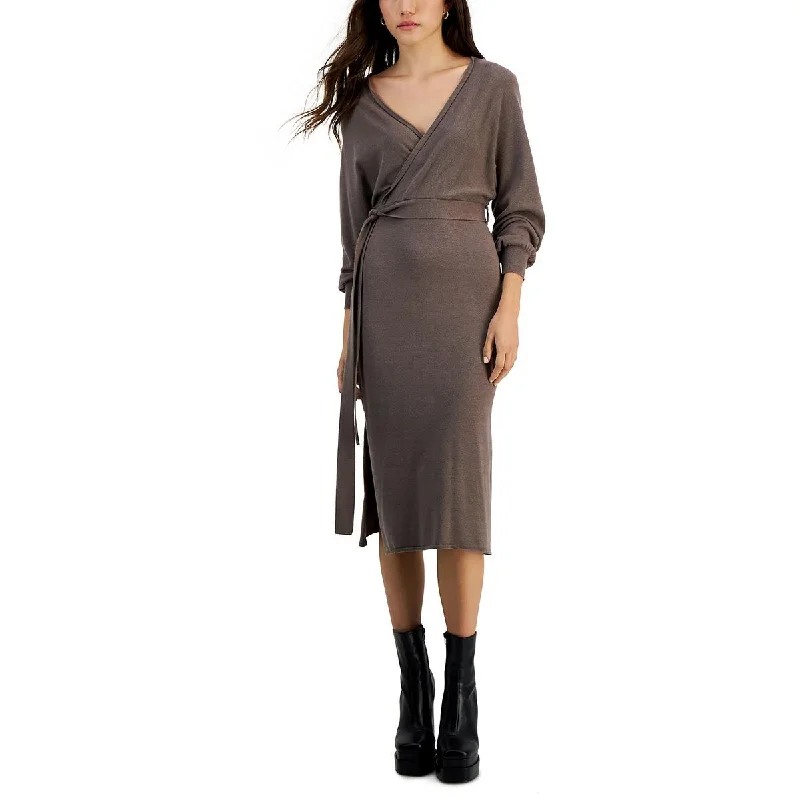 Price Blitz Taylor Womens Petites   Surplice Midi Sweaterdress