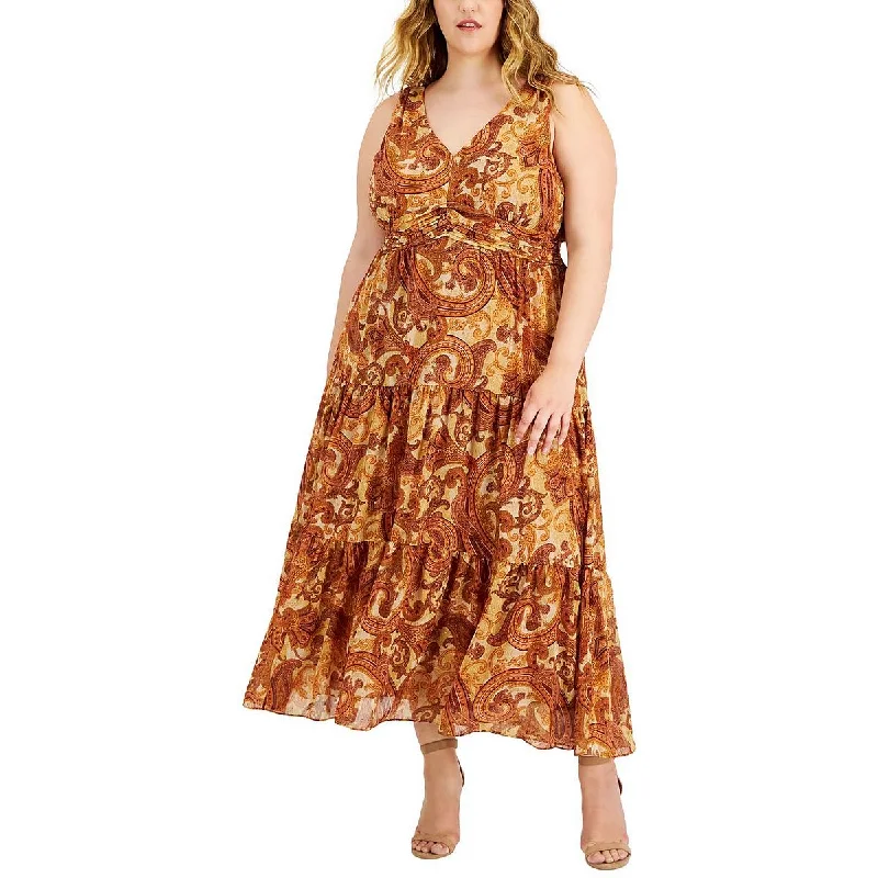 Price Break Taylor Womens Plus Tiered Long Evening Dress
