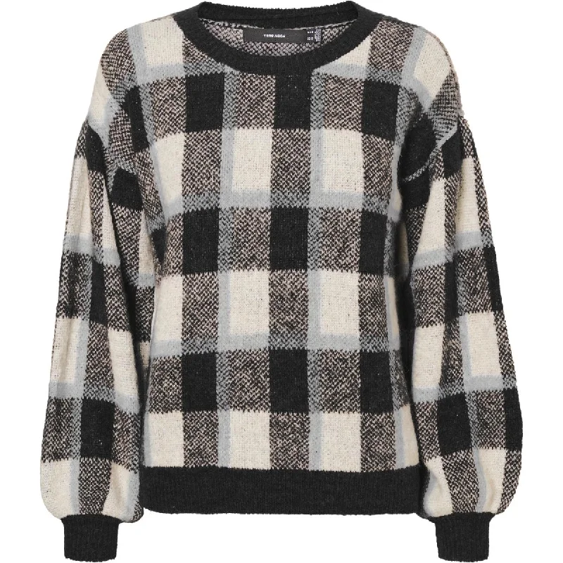 Shop and Save Vero Moda Checky Women's Printed Knit Balloon Sleeve Sweater