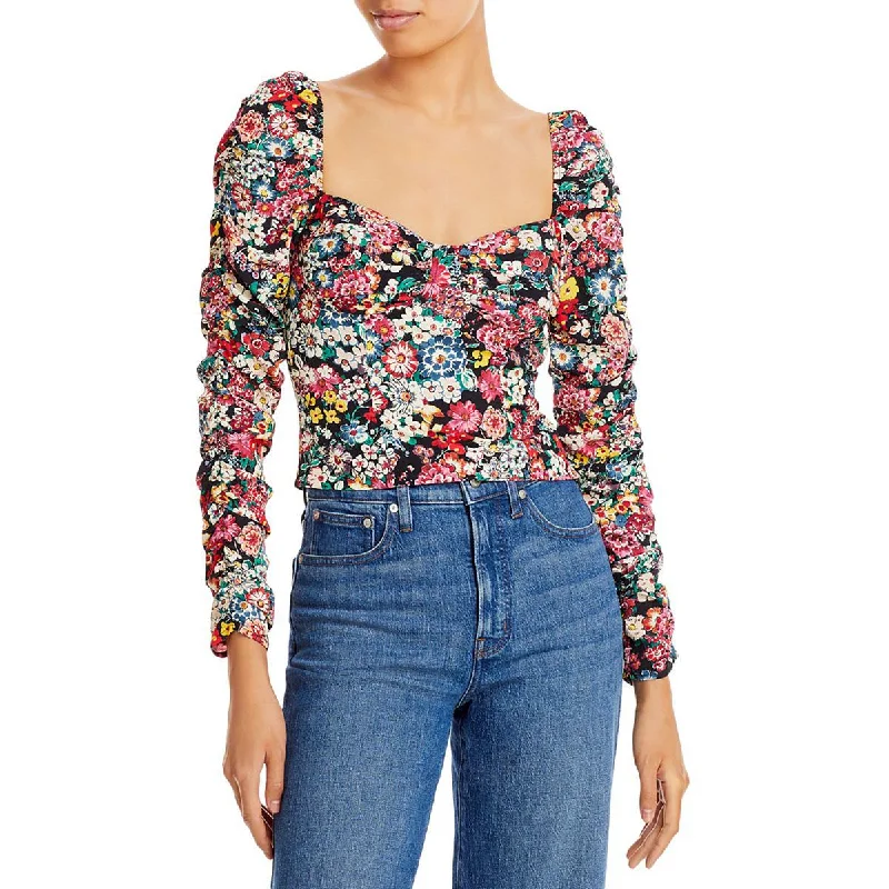 WAYF Womens Floral Smocked Cropped