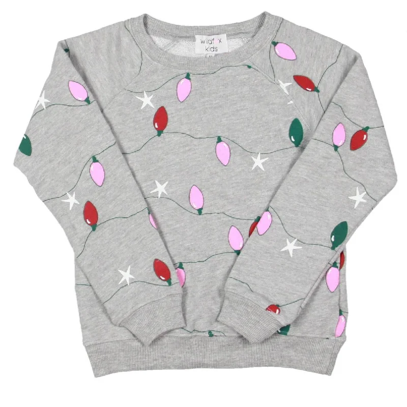 Savings Galore Wildfox Kids Twinkle Lights Girl's Holiday Print Cotton Blend Crewneck Sweatshirt