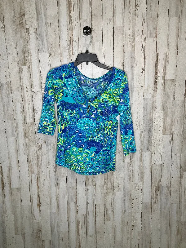 Don’t Miss Out Blue & Green Top Long Sleeve Lilly Pulitzer, Size Xs