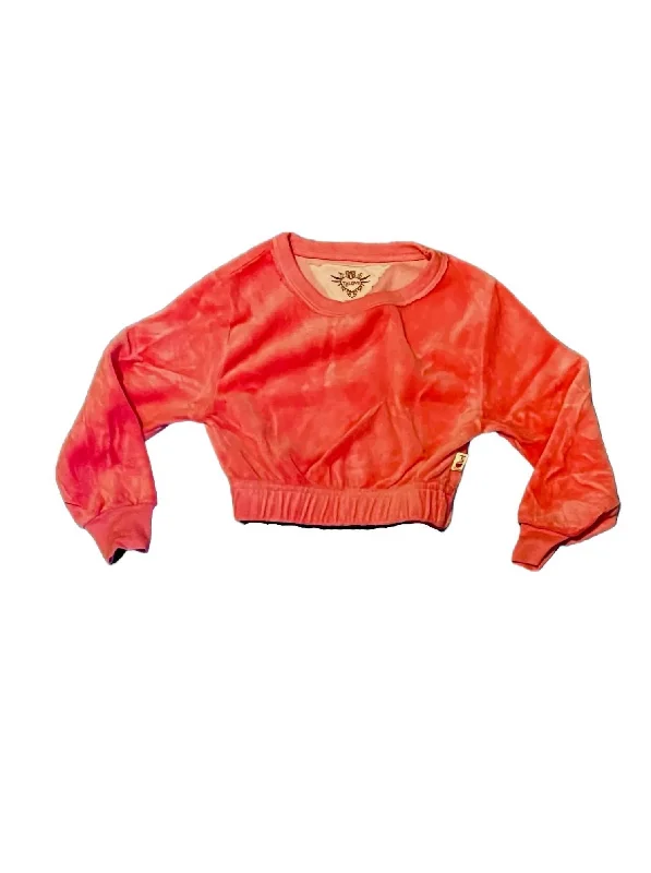 Take Advantage Girl's Crewneck With Elastic Cuff Top In Candy Pink