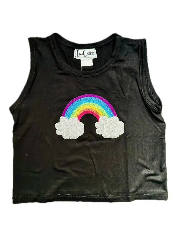 Can't Miss Girl's Glitter Rainbow Tank Top In Black