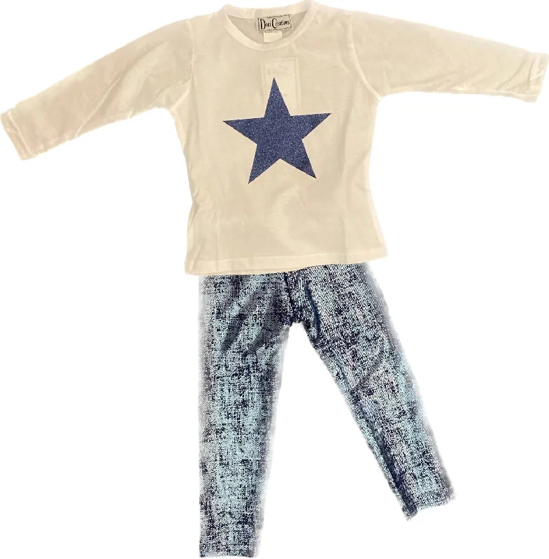 Final Clearance Girls Long Sleeve Tee In Denim Star