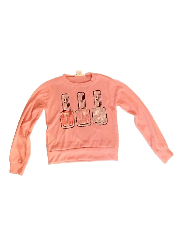 Limited Time Girl's Nail Polish Trio Crewneck Sweatshirt In Pink
