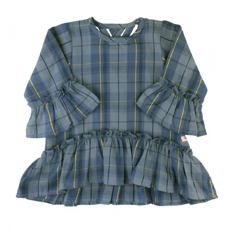 Take Advantage Girls Noah Plaid Peplum Top In Grey/blue