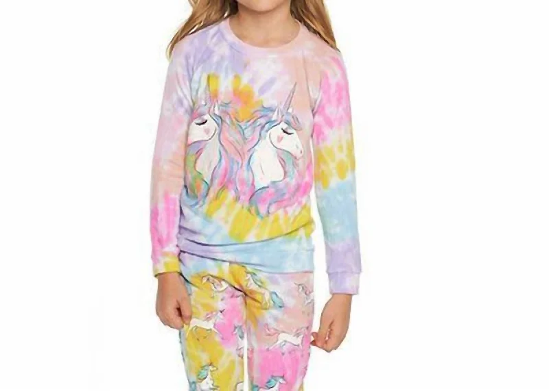 Online Specials Girls Reflected Unicorns Pullover Sweatshirt In Tie Dye