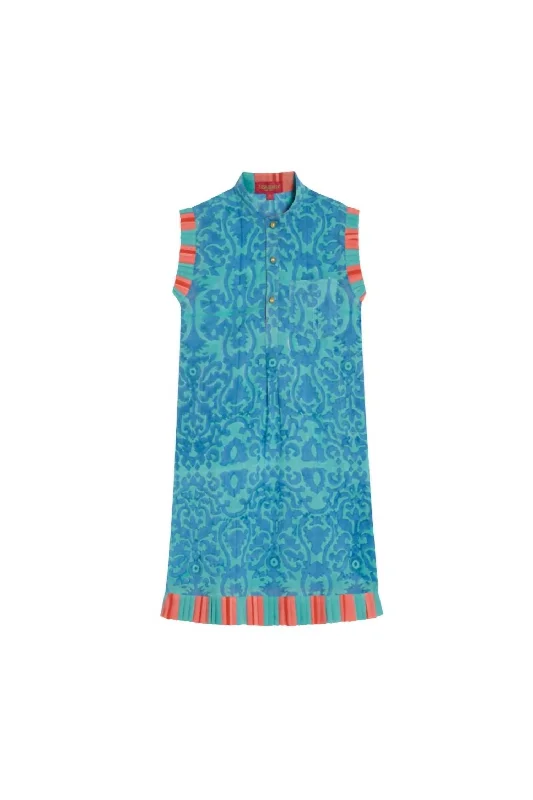 Blowout Deals Girls Spring Kurta Top With Damask Design In Blue