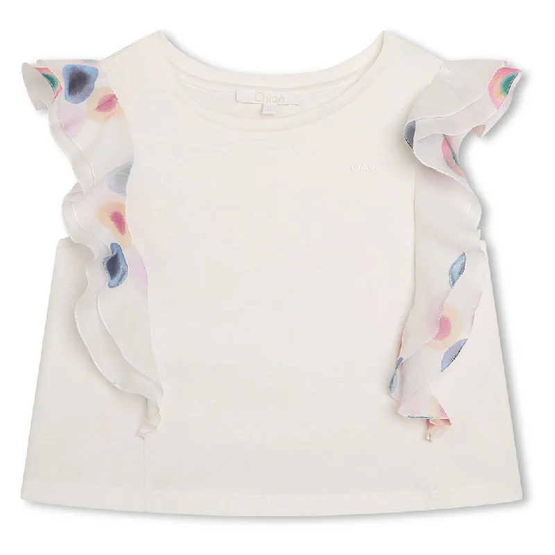 Big Discounts Ivory Cotton Multicolored Ruffled Blouse