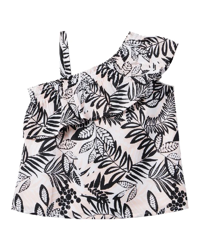 Janie and Jack Tropical Leaves Ruffle Shoulder Top