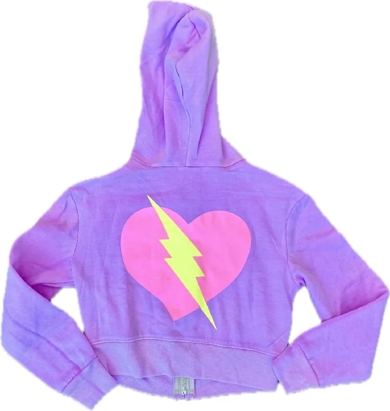 Stock Clearance Kids Heart Bolt Hoodie In Purple