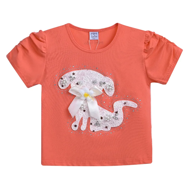 Midnight Madness Orange Puppy Applique T-Shirt