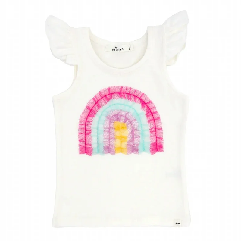 Flash Deals Tulle Rainbow Flutter Sleeve Tank In Cream Bright