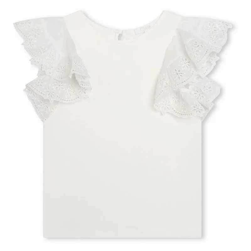Bargain Prices White Ruffled Embroidered Blouse
