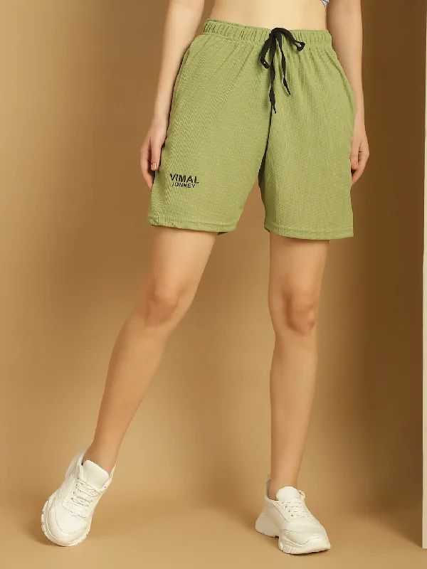 Vimal Jonney Solid Light Green Regular Fit Polyster Lycra Shorts For WOMEN