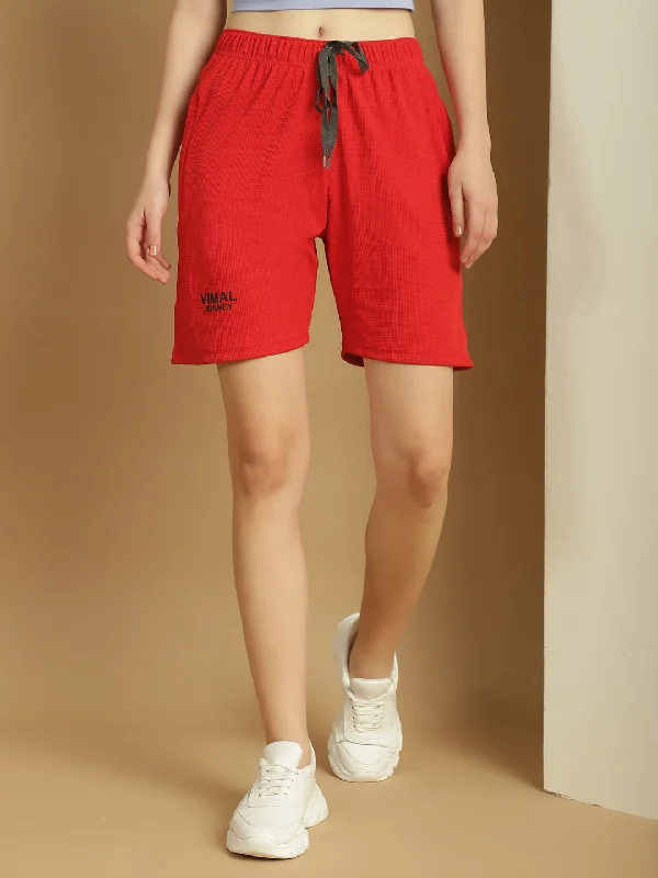 Vimal Jonney Solid Red Regular Fit Polyster Lycra Shorts For WOMEN