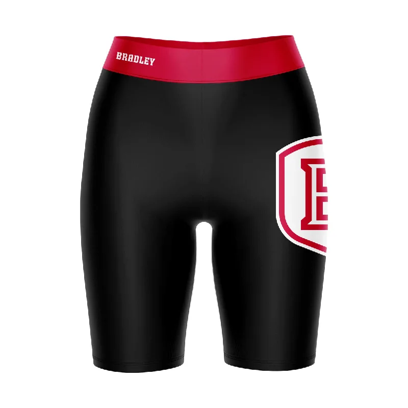 Final Markdown Bradley Braves Game Day Logo on Thigh and Waistband Black and Red Womens Bike Shorts by Vive La Fete Final Markdown Bradley Braves Game Day Logo on Thigh and Waistband Black and Red Womens Bike Shorts by Vive La Fete