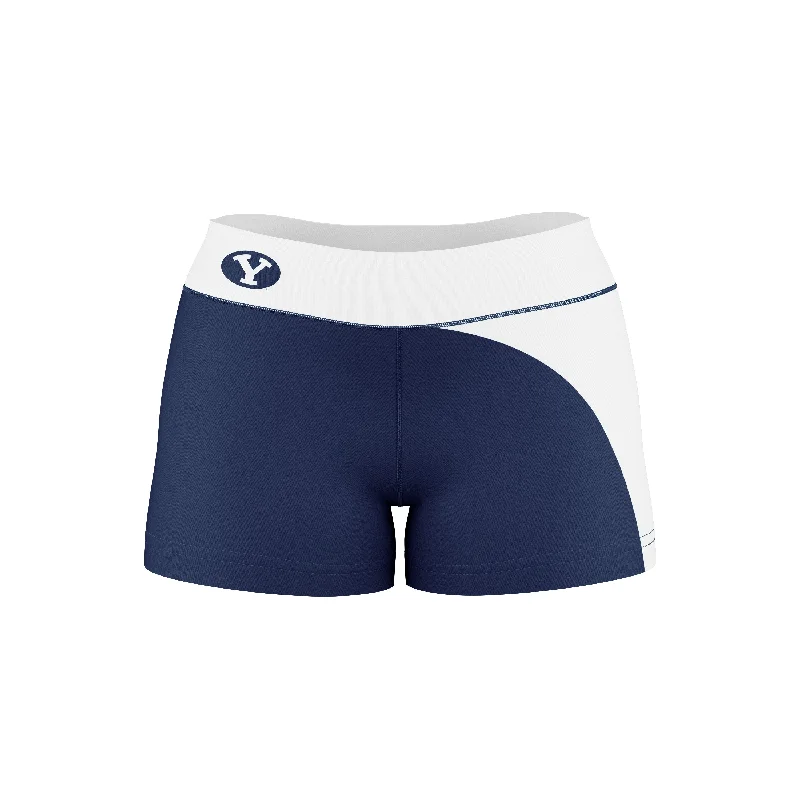 BYU Cougars Game Day Collegiate Waist Color Block Blue White Optimum Womens Yoga Shorts by Vive La Fete