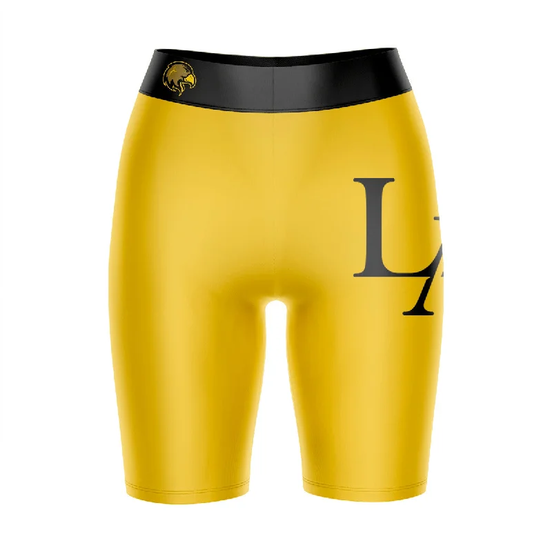 Buy Now Cal State LA Golden Eagles Game Day Logo on Thigh and Waistband Gold and Black Womens Bike Shorts by Vive La Fete Buy Now Cal State LA Golden Eagles Game Day Logo on Thigh and Waistband Gold and Black Womens Bike Shorts by Vive La Fete