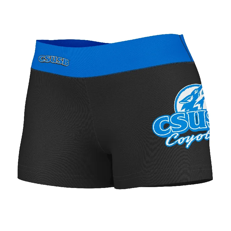 Weekend Flash Sale Cal State San Bernardino Coyotes CSUSB Logo on Thigh & Waistband Black Blue Womens Yoga Booty Workout Shorts by Vive La Fete Weekend Flash Sale Cal State San Bernardino Coyotes CSUSB Logo on Thigh & Waistband Black Blue Womens Yoga Booty Workout Shorts by Vive La Fete