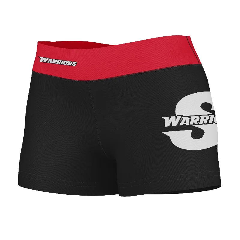 Don’t Miss Out Cal State Stanislaus Warriors CSUSTAN Logo on Thigh & Waistband Black & Red Womens Yoga Booty Workout Shorts by Vive La Fete Don’t Miss Out Cal State Stanislaus Warriors CSUSTAN Logo on Thigh & Waistband Black & Red Womens Yoga Booty Workout Shorts by Vive La Fete