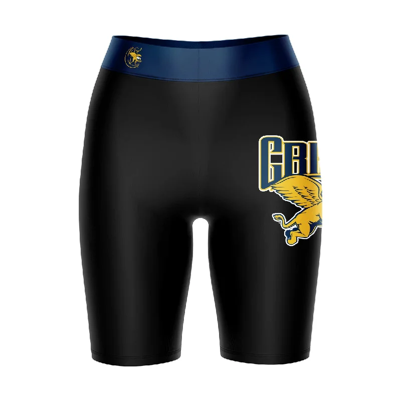Final Clearance Canisius College Golden Griffins Logo on Thigh and Waistband Black and Blue Womens Bike Shorts by Vive La Fete Final Clearance Canisius College Golden Griffins Logo on Thigh and Waistband Black and Blue Womens Bike Shorts by Vive La Fete