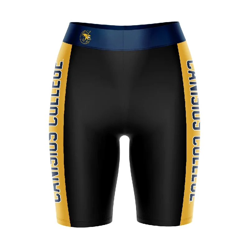 Limited Time Canisius College Griffs Game Day Logo on Waistband and Gold Stripes Black Womens Bike Shorts by Vive La Fete Limited Time Canisius College Griffs Game Day Logo on Waistband and Gold Stripes Black Womens Bike Shorts by Vive La Fete