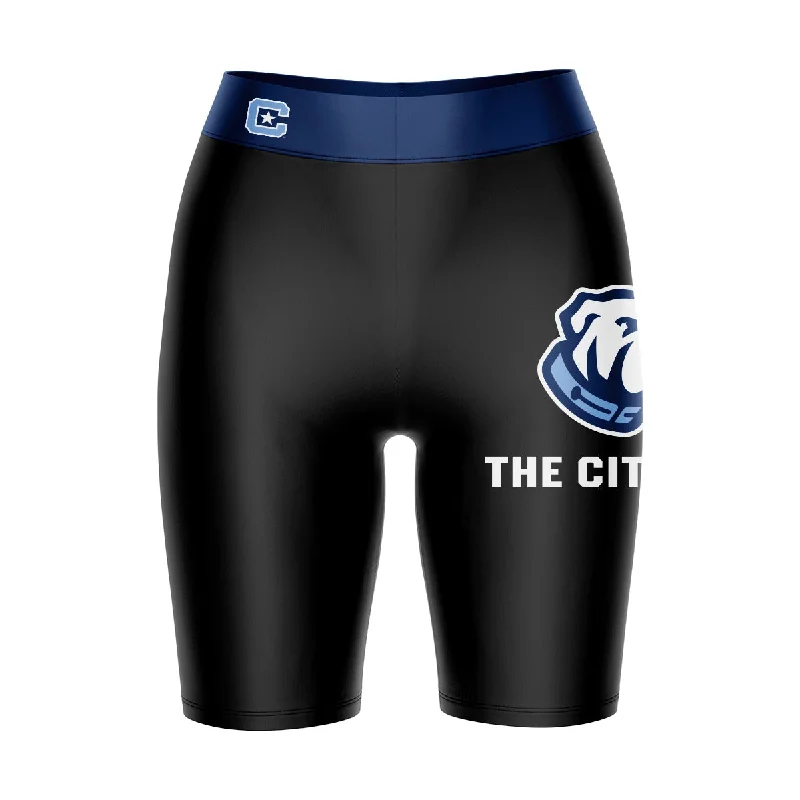 Don't Wait Citadel Bulldogs Game Day Logo on Thigh and Waistband Black and Blue Womens Bike Shorts by Vive La Fete Don't Wait Citadel Bulldogs Game Day Logo on Thigh and Waistband Black and Blue Womens Bike Shorts by Vive La Fete