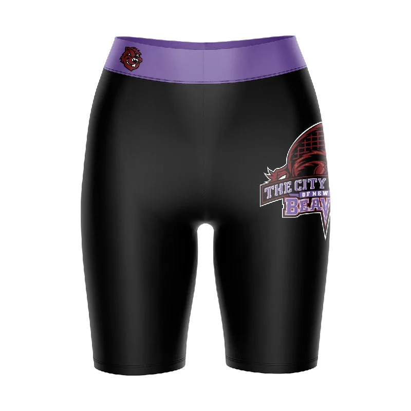 Fantastic Offers City College of New York Beavers Logo on Thigh and Waistband Black and Purple Womens Bike Shorts by Vive La Fete Fantastic Offers City College of New York Beavers Logo on Thigh and Waistband Black and Purple Womens Bike Shorts by Vive La Fete