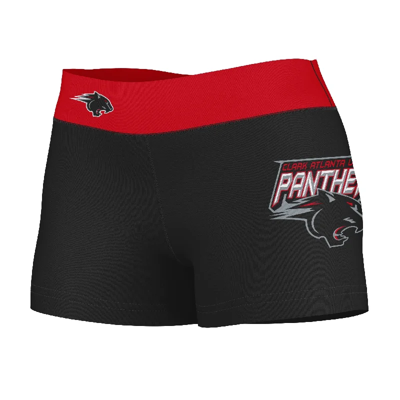 Warehouse Sale Clark Atlanta Panthers Logo on Thigh & Waistband Black & Red Womens Yoga Booty Workout Shorts by Vive La Fete Warehouse Sale Clark Atlanta Panthers Logo on Thigh & Waistband Black & Red Womens Yoga Booty Workout Shorts by Vive La Fete