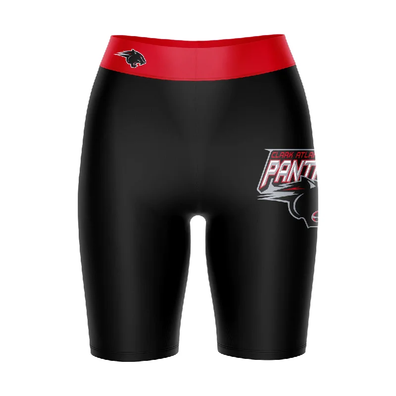 Clark Atlanta Panthers Game Day Logo on Thigh and Waistband Black and Red Womens Bike Shorts by Vive La Fete