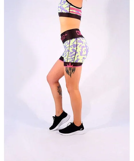 Clearance Event Combat Dollies Neon Camo Duo Fitness Shorts