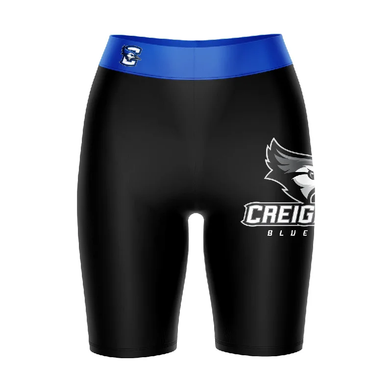 Crazy Deals Creighton Bluejays Game Day Logo on Thigh and Waistband Black and Blue Womens Bike Shorts by Vive La Fete Crazy Deals Creighton Bluejays Game Day Logo on Thigh and Waistband Black and Blue Womens Bike Shorts by Vive La Fete