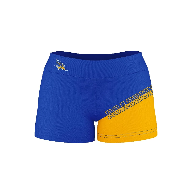 Exclusive Access CSU Bakersfield Roadrunners Game Day Collegiate Leg Color Block Blue Gold Optimum Womens Yoga Shorts by Vive La Fete Exclusive Access CSU Bakersfield Roadrunners Game Day Collegiate Leg Color Block Blue Gold Optimum Womens Yoga Shorts by Vive La Fete