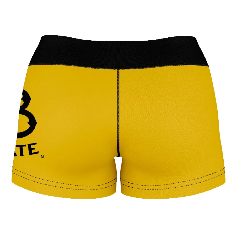 Special Buy CSULB 49ers Logo on Thigh & Waistband Gold Black Womens Yoga Booty Workout Shorts by Vive La Fete Special Buy CSULB 49ers Logo on Thigh & Waistband Gold Black Womens Yoga Booty Workout Shorts by Vive La Fete