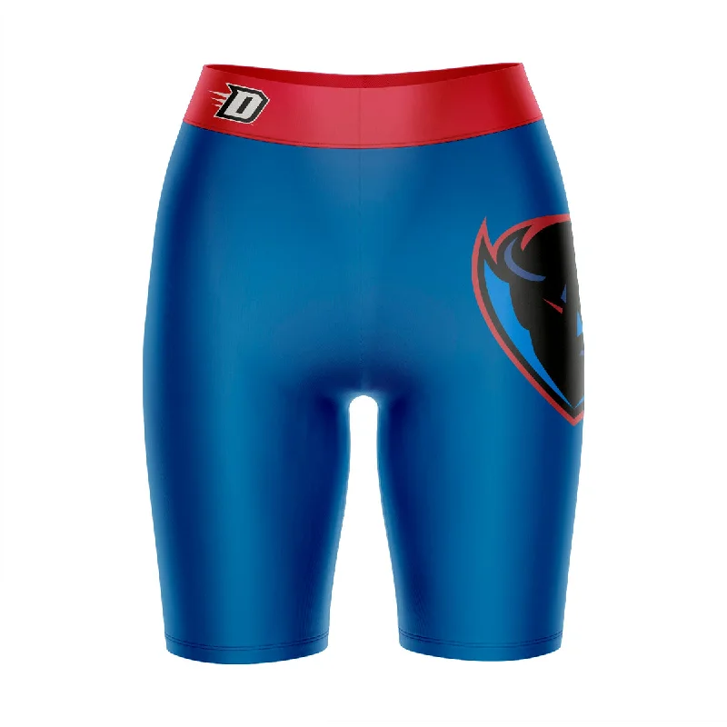 Act Fast Depaul Blue Demons Game Day Logo on Thigh and Waistband Blue and Red Womens Bike Shorts by Vive La Fete Act Fast Depaul Blue Demons Game Day Logo on Thigh and Waistband Blue and Red Womens Bike Shorts by Vive La Fete