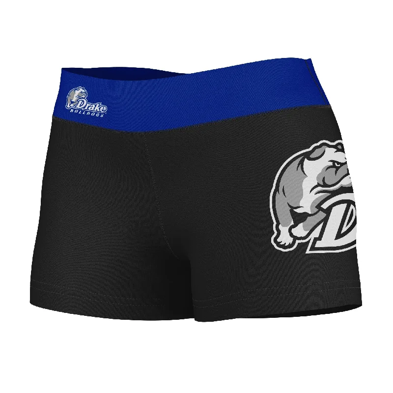 Drake Bulldogs Game Day Logo on Thigh and Waistband Black & Blue Womens Yoga Booty Workout Shorts by Vive La Fete