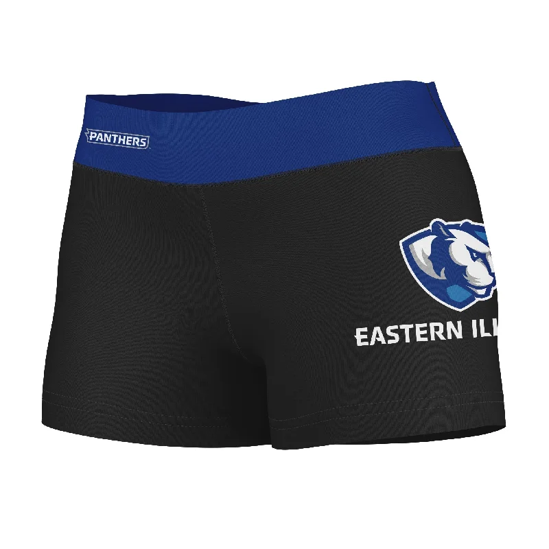 Price Drop Eastern Illinois Panthers EIU Logo on Thigh & Waistband Black & Blue Womens Yoga Booty Workout Shorts by Vive La Fete Price Drop Eastern Illinois Panthers EIU Logo on Thigh & Waistband Black & Blue Womens Yoga Booty Workout Shorts by Vive La Fete