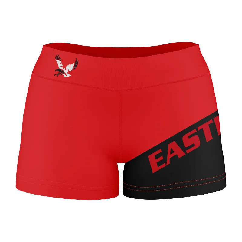 Time-Limited Offer Eastern Washington Eagles EWU Game Day Collegiate Leg Color Block Red Black Optimum Womens Yoga Shorts by Vive La Fete Time-Limited Offer Eastern Washington Eagles EWU Game Day Collegiate Leg Color Block Red Black Optimum Womens Yoga Shorts by Vive La Fete