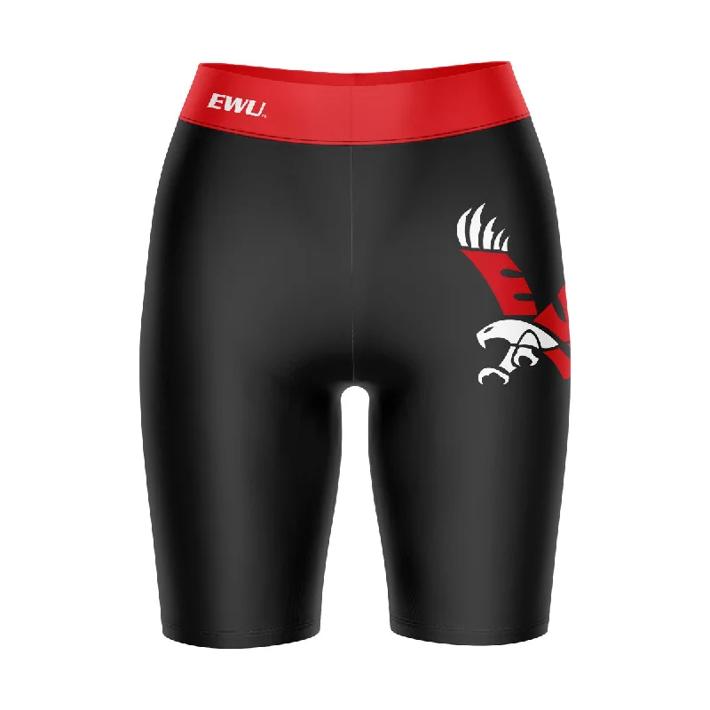 Mega Sale Eastern Washington Eagles EWU Game Day Logo on Thigh and Waistband Black and Red Womens Bike Shorts by Vive La Fete Mega Sale Eastern Washington Eagles EWU Game Day Logo on Thigh and Waistband Black and Red Womens Bike Shorts by Vive La Fete