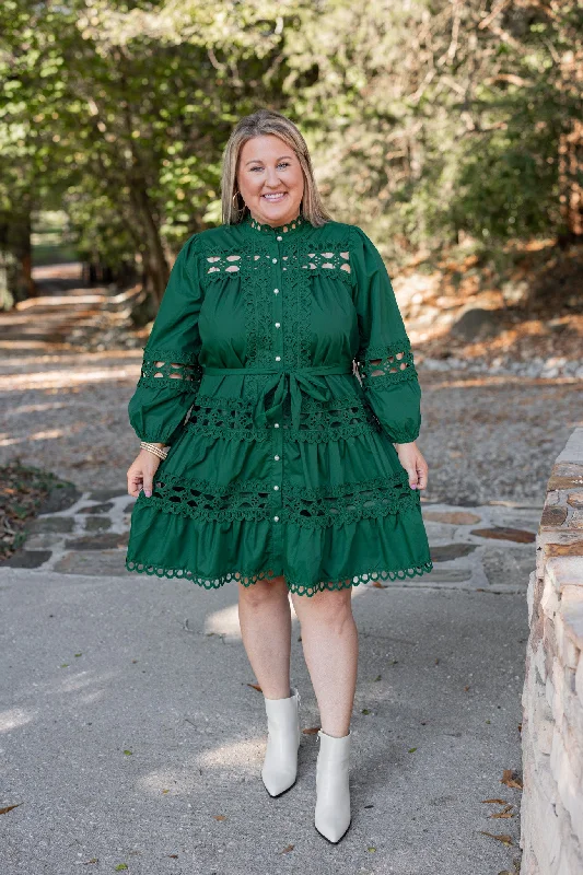 Super Sale Embroidered Lace Green Tiered Dress