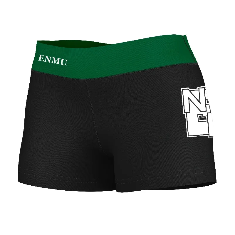 Members Only ENMU Eastern New Mexico Greyhounds Logo on Thigh & Waistband Black & Green Womens Yoga Booty Workout Shorts by Vive La Fete Members Only ENMU Eastern New Mexico Greyhounds Logo on Thigh & Waistband Black & Green Womens Yoga Booty Workout Shorts by Vive La Fete