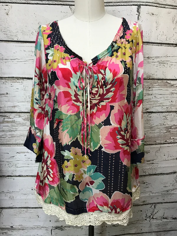 Final Markdown Floral Print Top Long Sleeve Luxury Designer Johnny Was, Size Xs