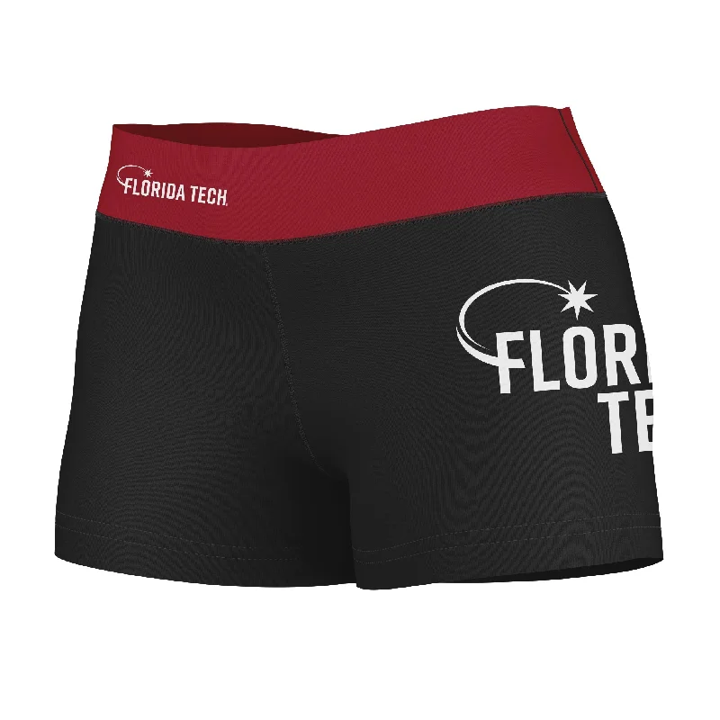 Seasonal Sale Florida Tech Panthers Logo on Thigh & Waistband Black & Red Womens Yoga Booty Workout Shorts by Vive La Fete Seasonal Sale Florida Tech Panthers Logo on Thigh & Waistband Black & Red Womens Yoga Booty Workout Shorts by Vive La Fete